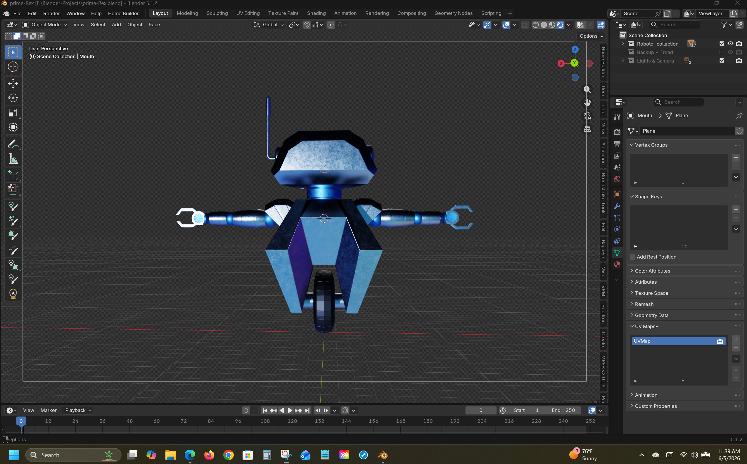 Animation timing preview for the robot and drink can scene